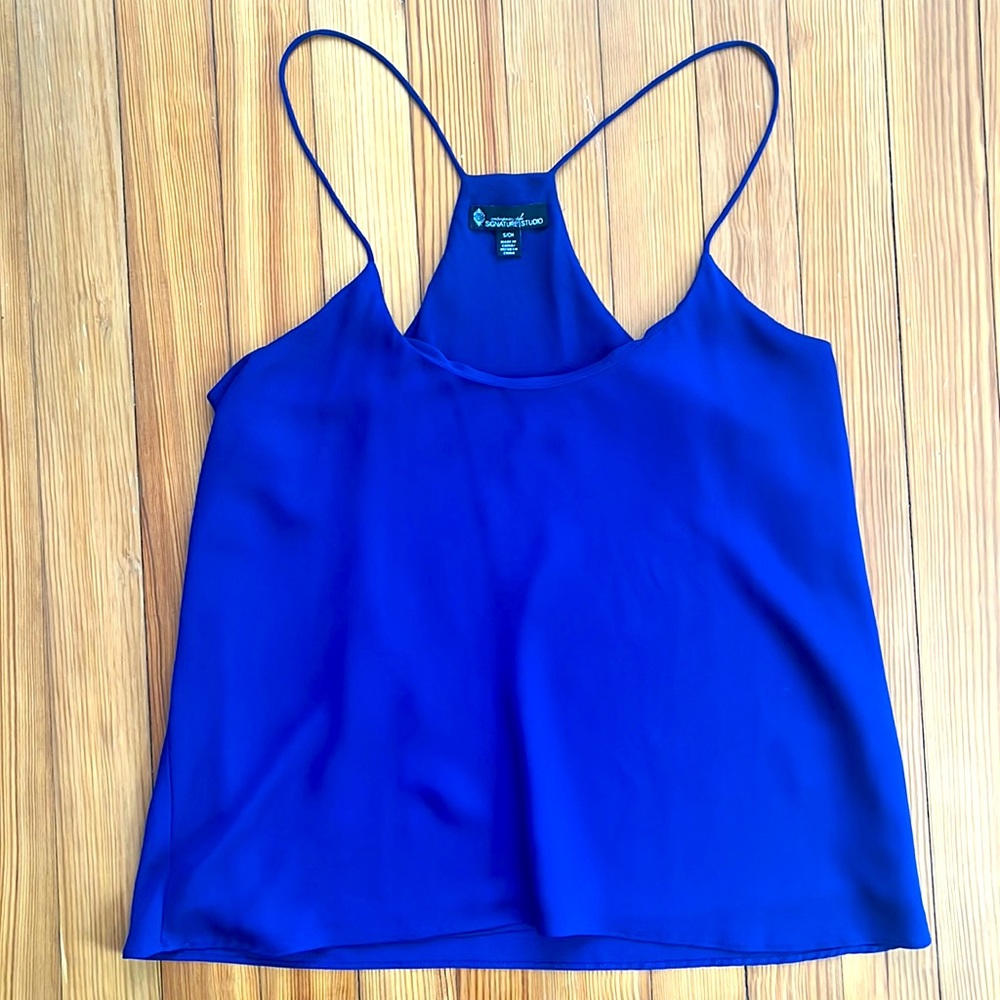 Small Navy Blue Flowy Racerback Spaghetti Strap Tank Top